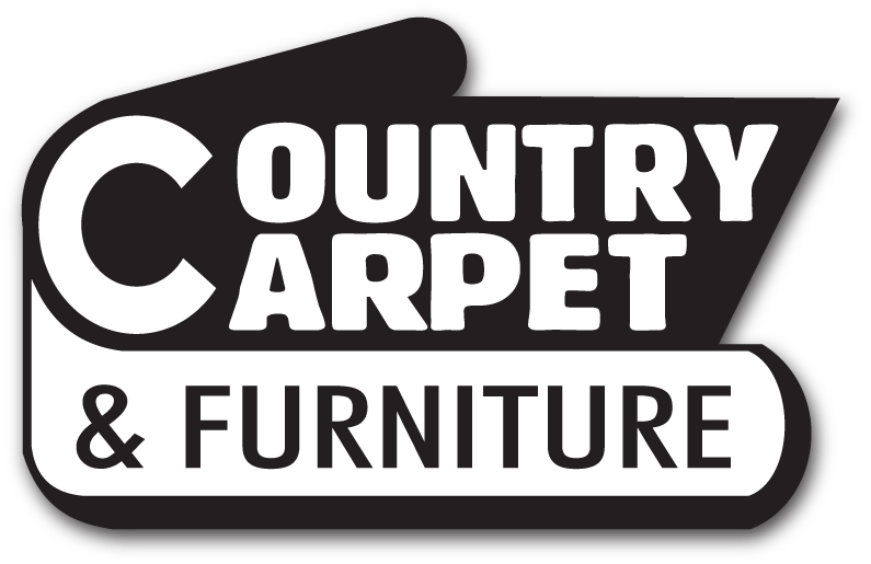 A black and white logo for country carpet and furniture