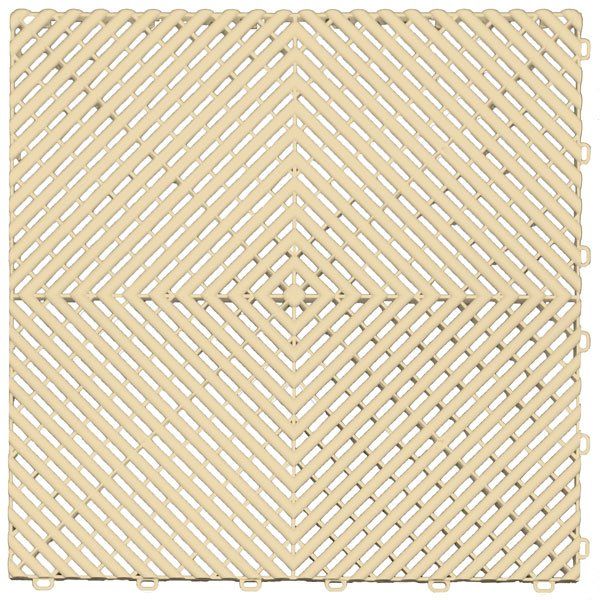 A close up of a beige tile with a diamond pattern on a white background.