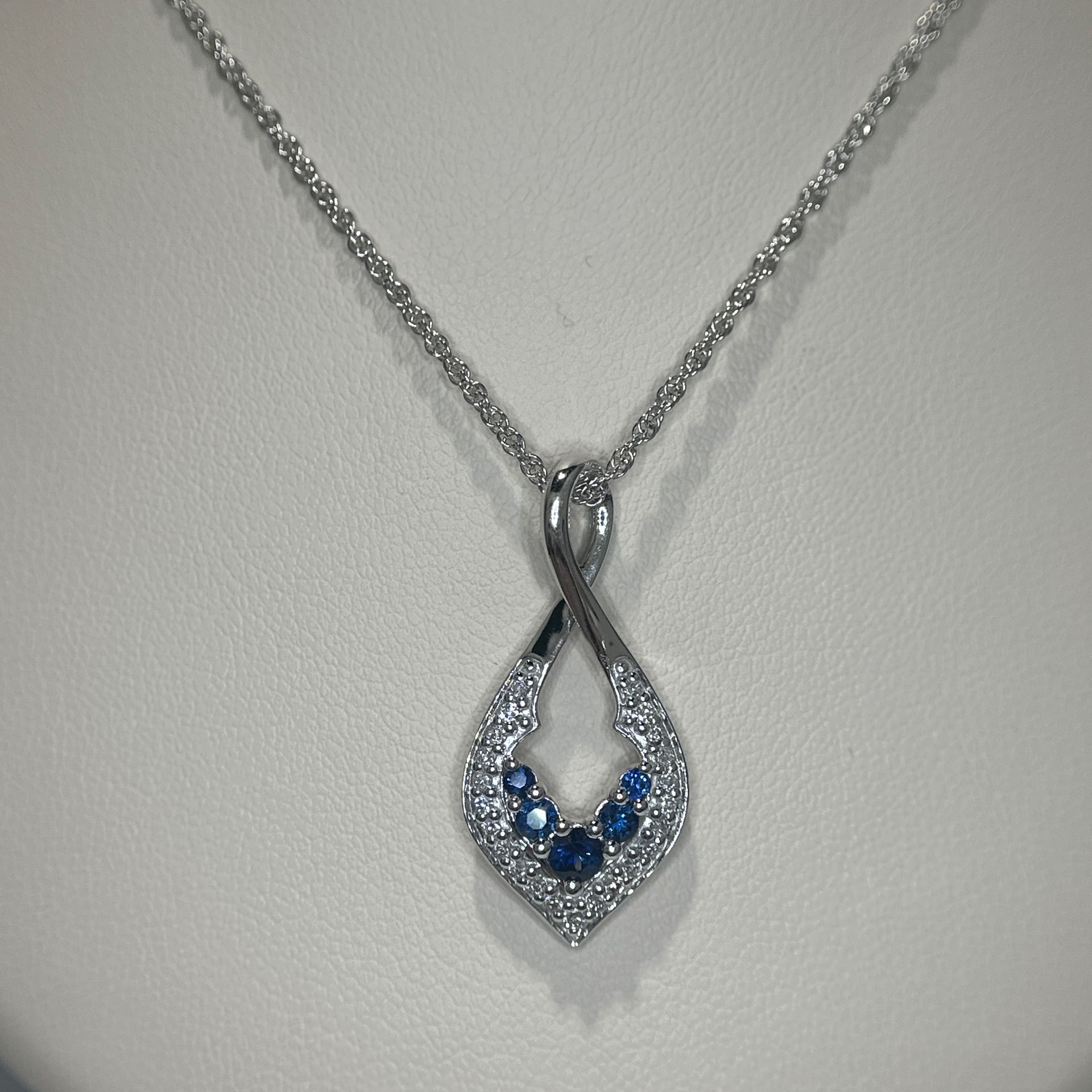 14K White Gold Sapphire & Diamond Pendant