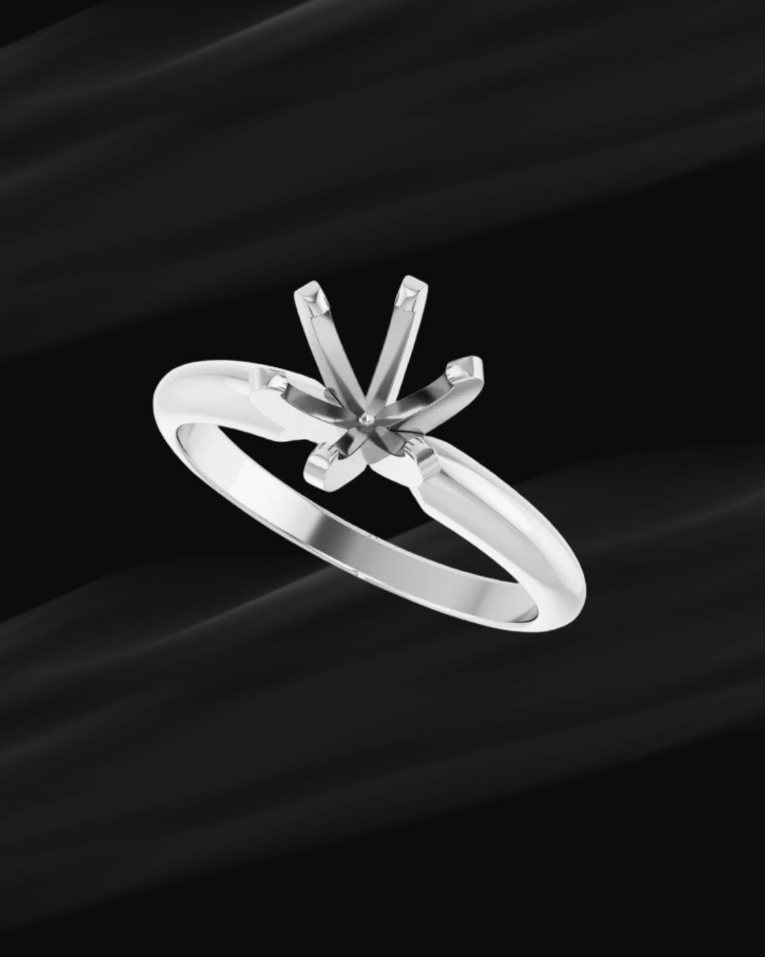 14K White Gold Solitaire Mounting with 6-Prong Head