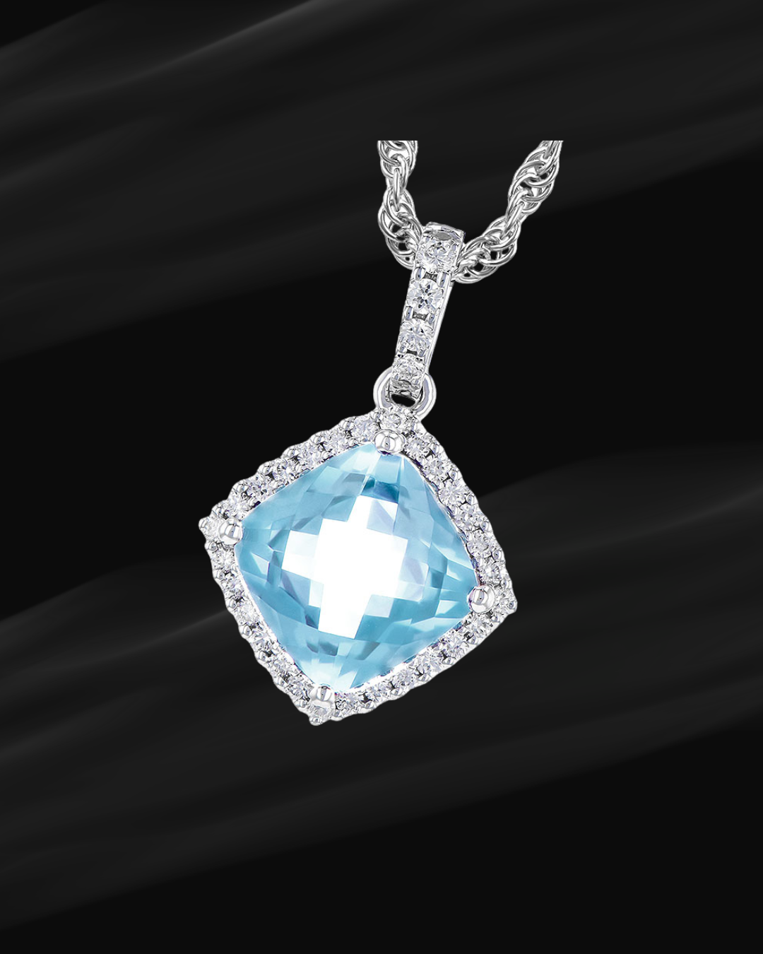 14K White Gold Aquamarine and Diamond Pendant – 1.27ctw