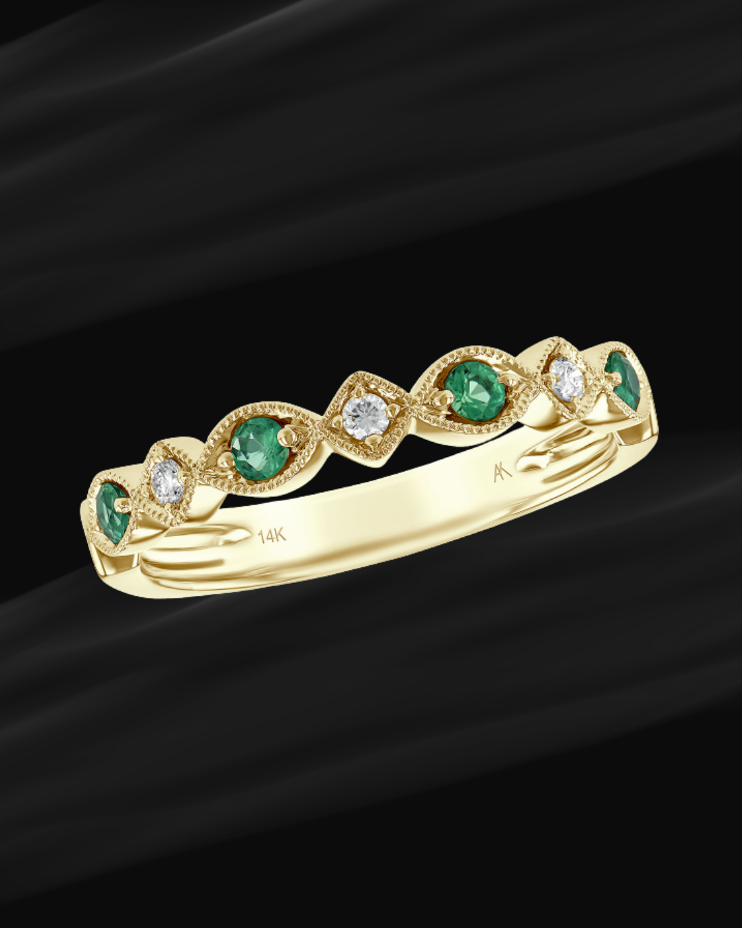 14K Yellow Gold Emerald and Diamond Ring