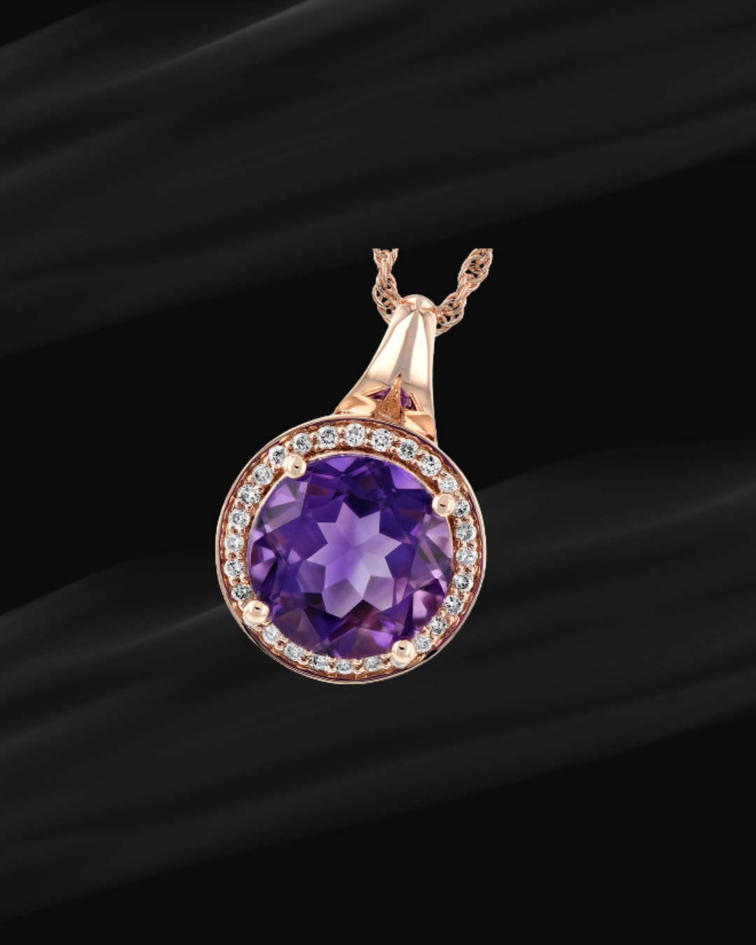 14K Rose Gold Amethyst & Diamond Pendant