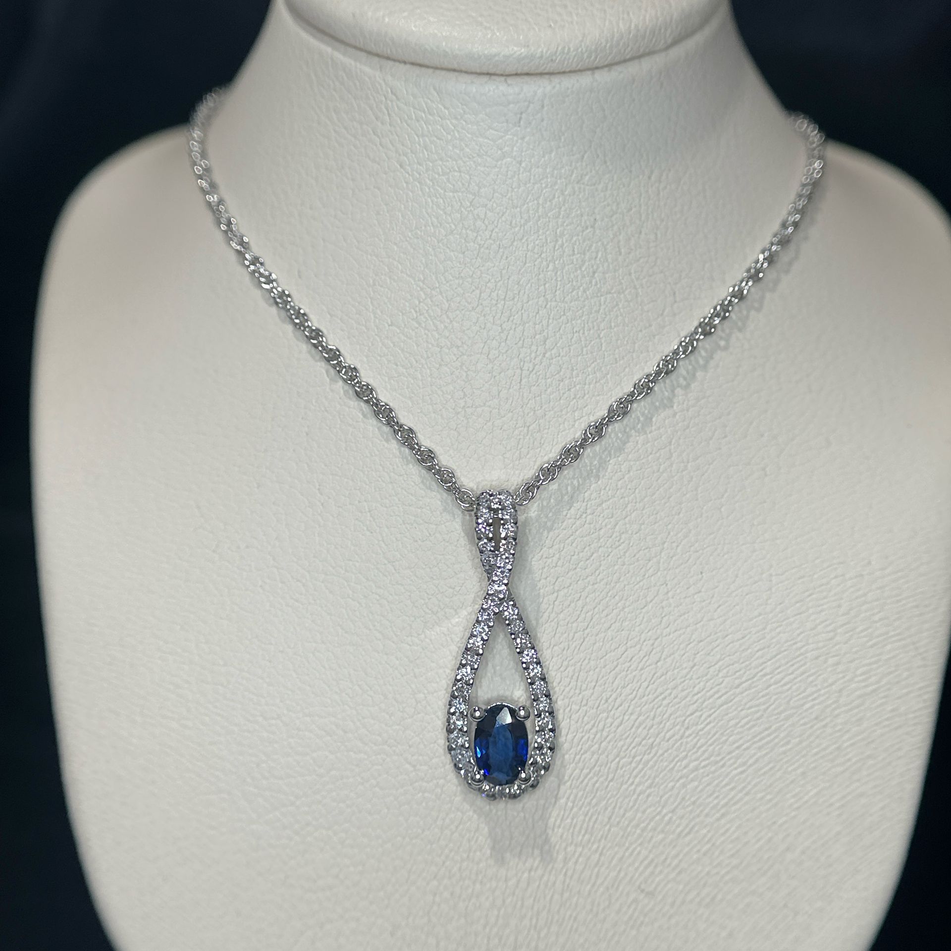 14K White Gold Sapphire and Diamond Pendant