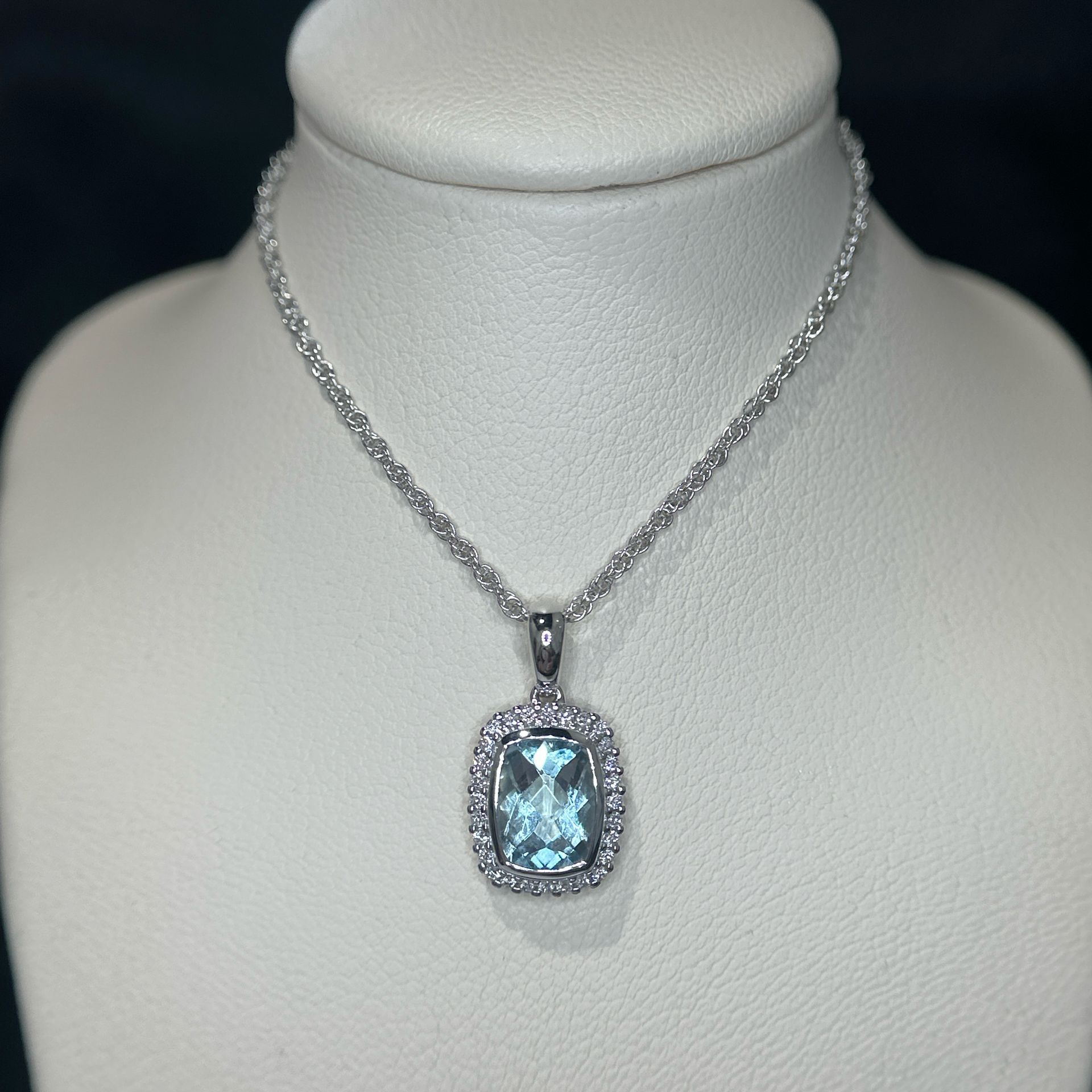 14K White Gold Aquamarine and Diamond Pendant