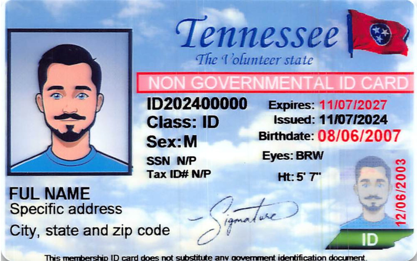 A tennessee non governmental id card with a picture of a man