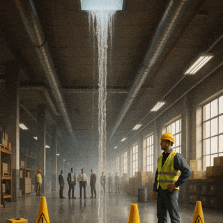 A man in a yellow vest stands in front of a waterfall