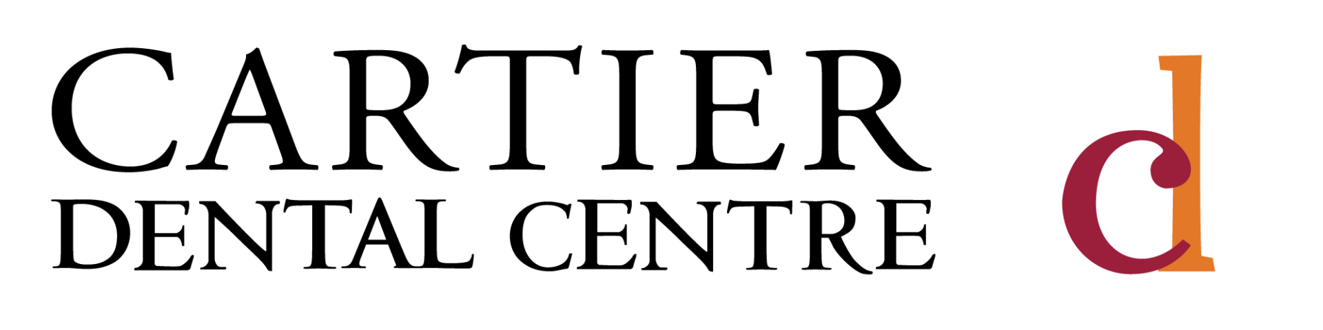 Cartier Dental Centre logo in black with a red lowercase
