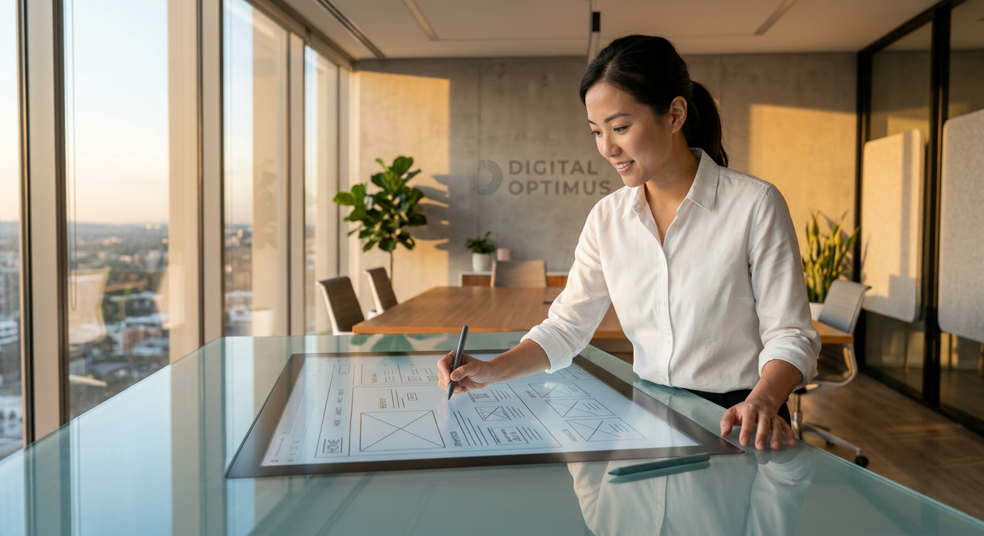 a lady at Digital Optimus looking at a digital screen