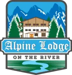 A logo for alpine lodge on the river
