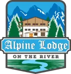 The logo for the alpine lodge on the river
