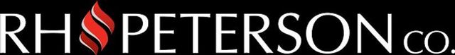 RH Peterson Co. logo with stylized red flame in black and white text