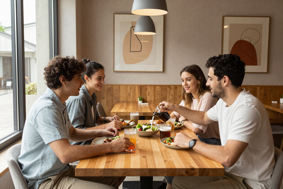 Momento conviviale durante il pranzo da Vogue