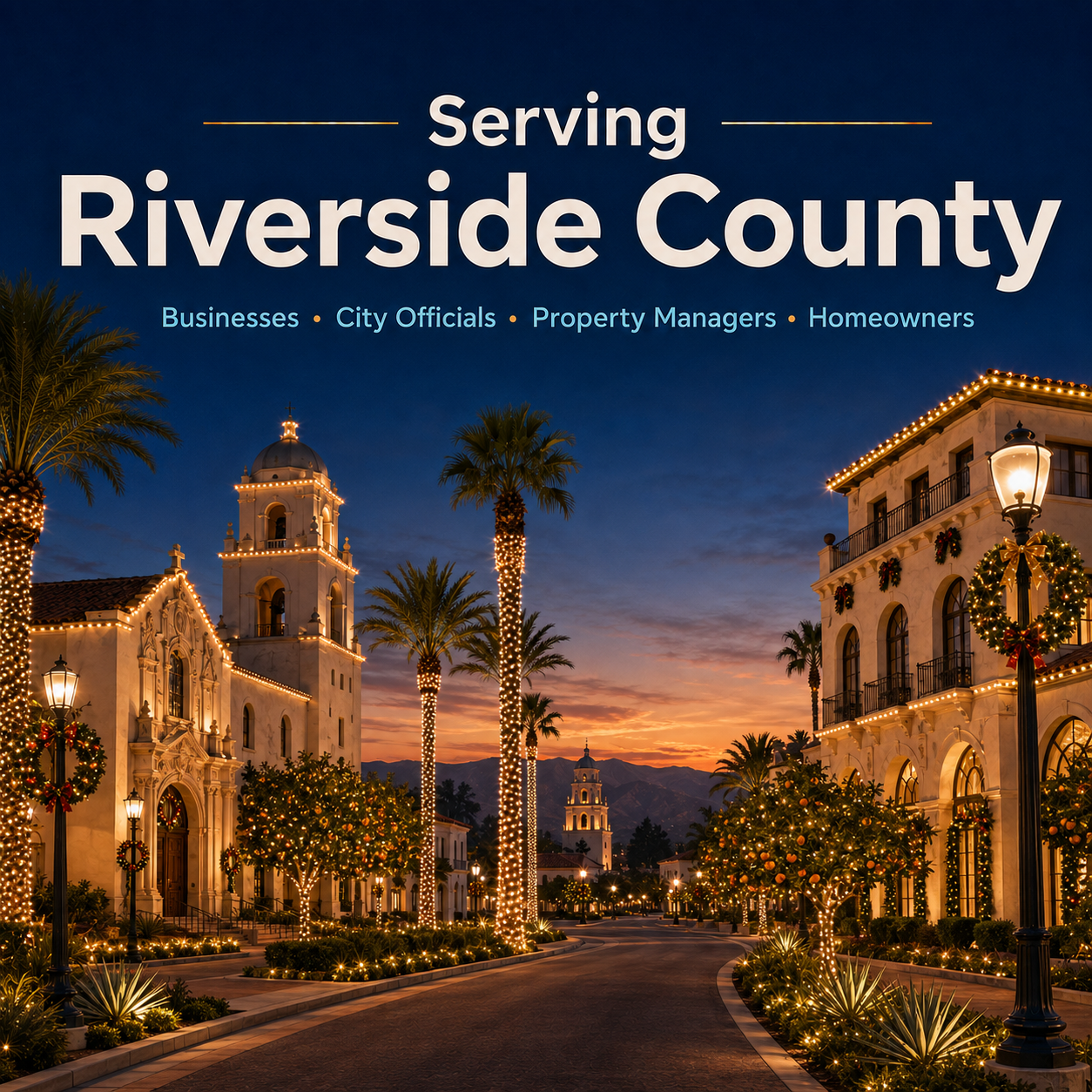 Professional Christmas light installation on a Riverside County home by CLG Lighting & Design