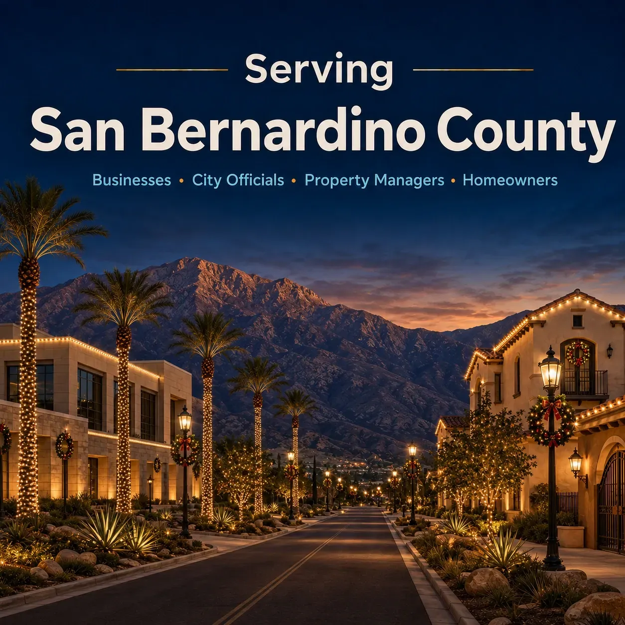 Professional Christmas light installation on a home in San Bernardino County by The Christmas Light Guy Co.