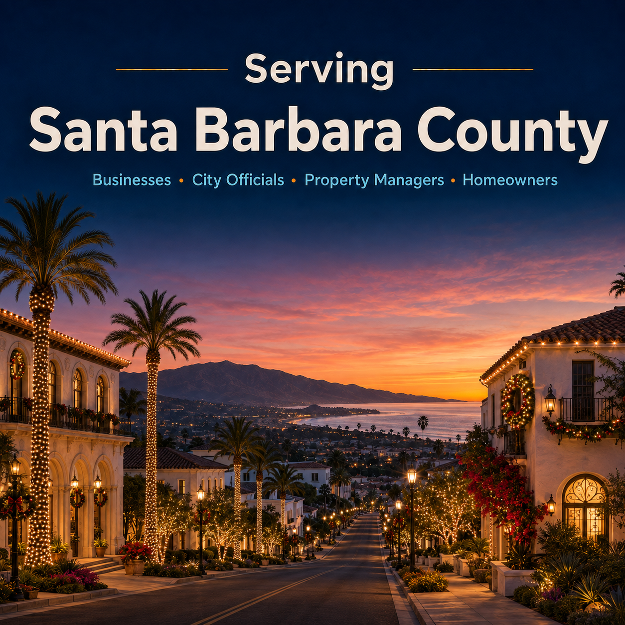 Professional Christmas light installation on a Santa Barbara County home by CLG Lighting & Design