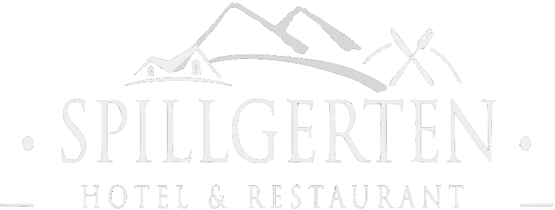 Ein Logo für ein Hotel und Restaurant mit einem Berg im Hintergrund.