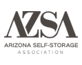 The azsa arizona self-storage association logo is black and white.