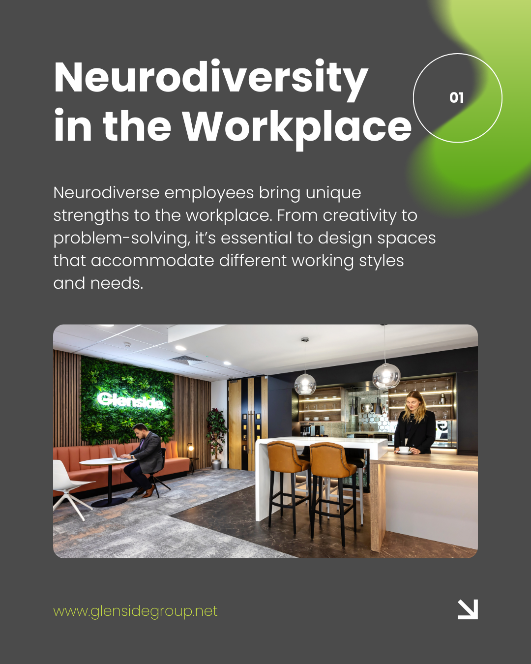 A poster about neurodiversity in the workplace with a picture of a workplace.