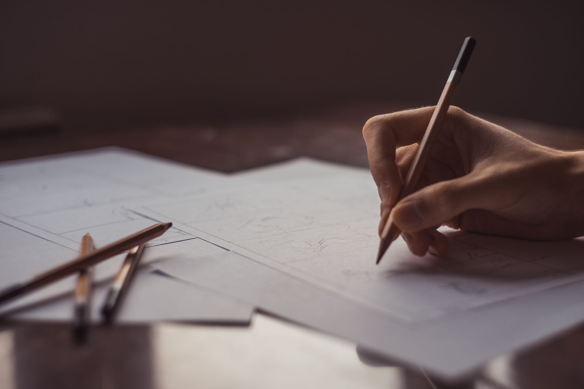 Hand drawing out a storyboard