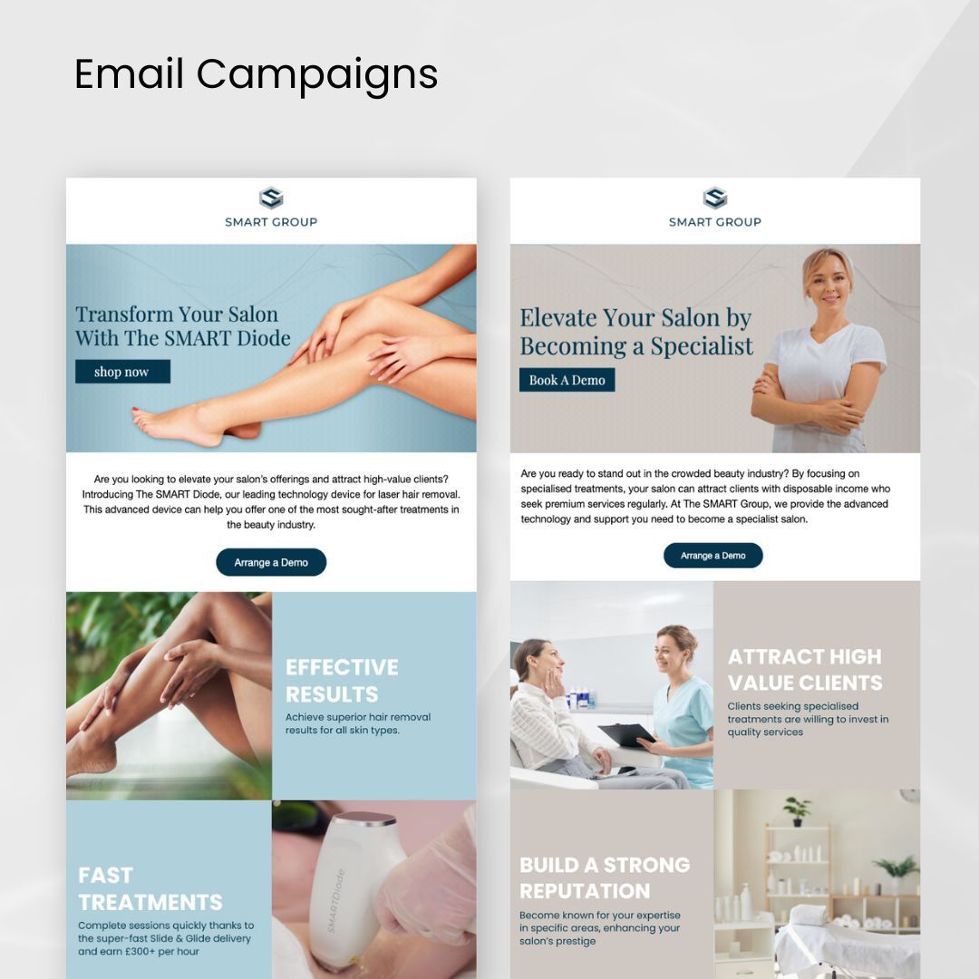 Email newsletter designs for an aesthetic beauty device business