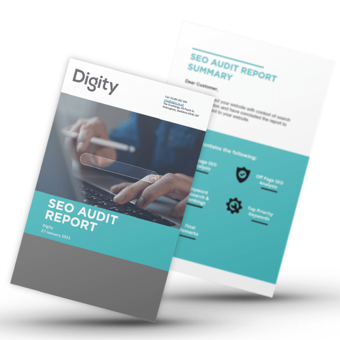 A paper that says ' digity seo audit report summary ' on it