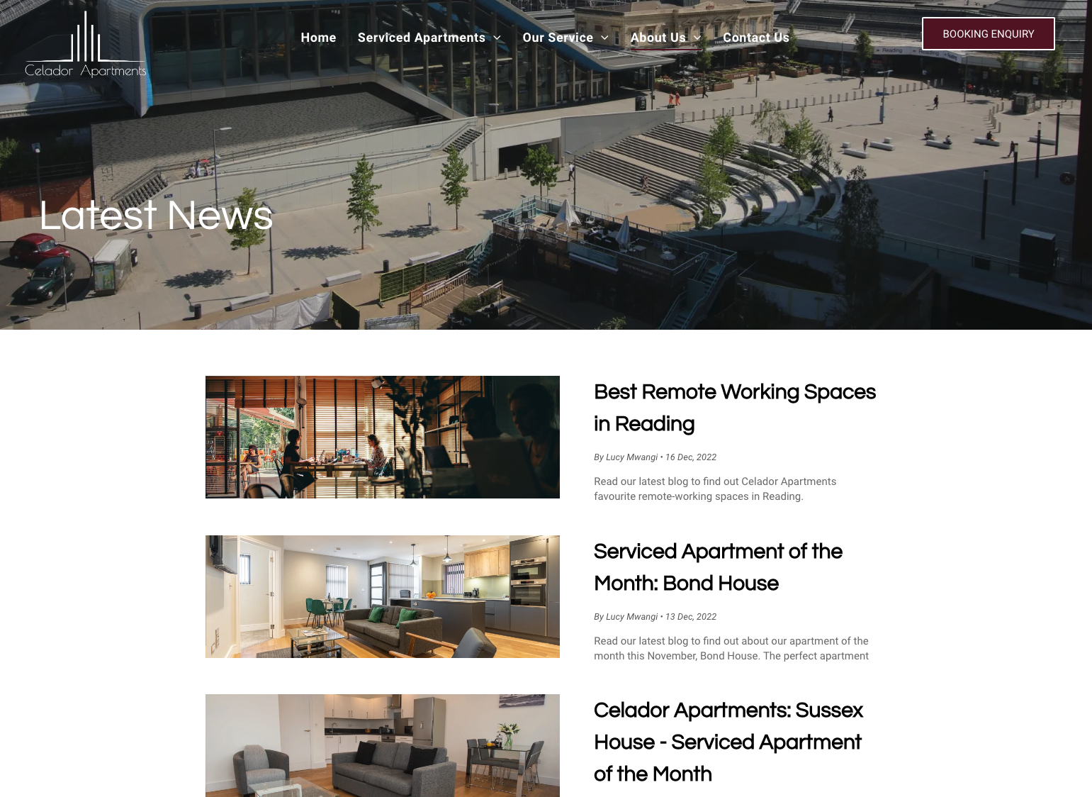 A screenshot of a website showing the latest news