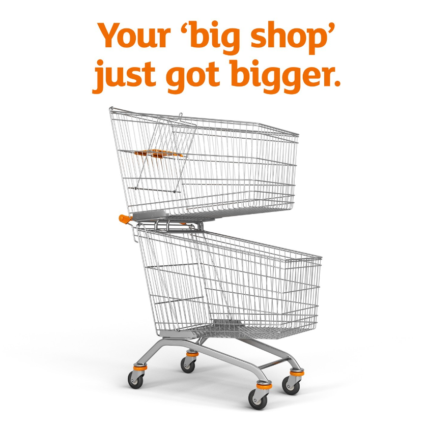 A shopping cart with the words