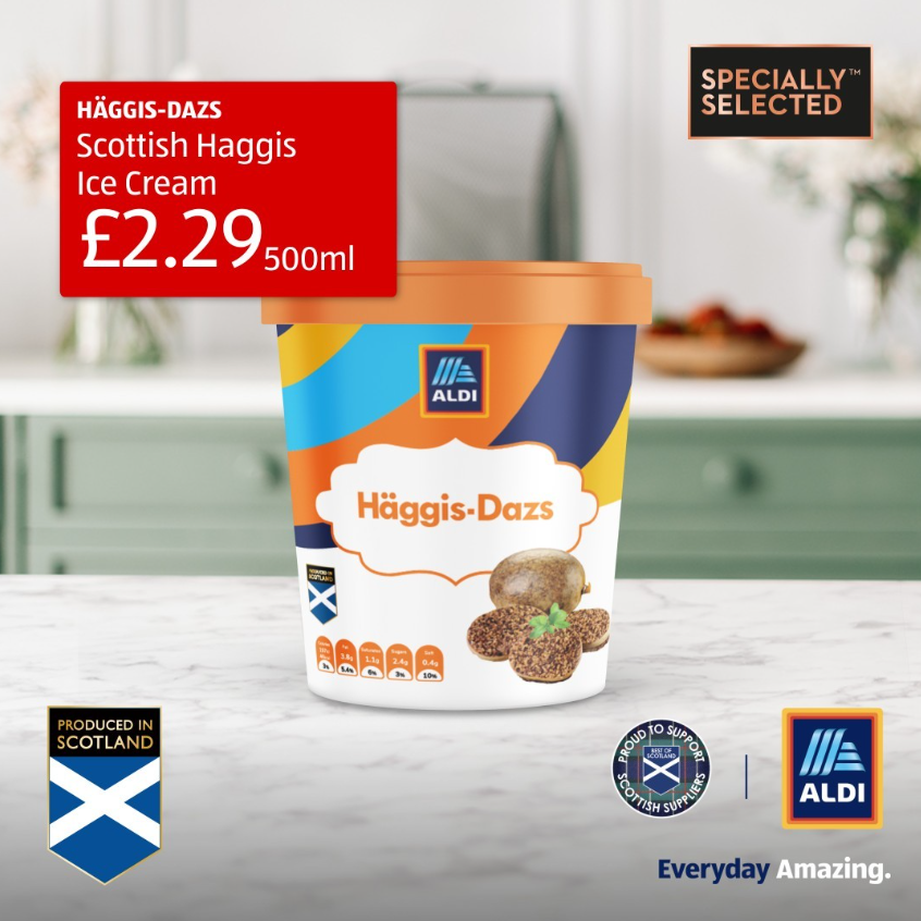 A container of haggis-dazs scottish haggis ice cream