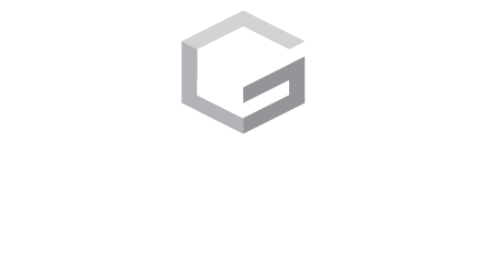 The letter g is in a hexagon on a white background.