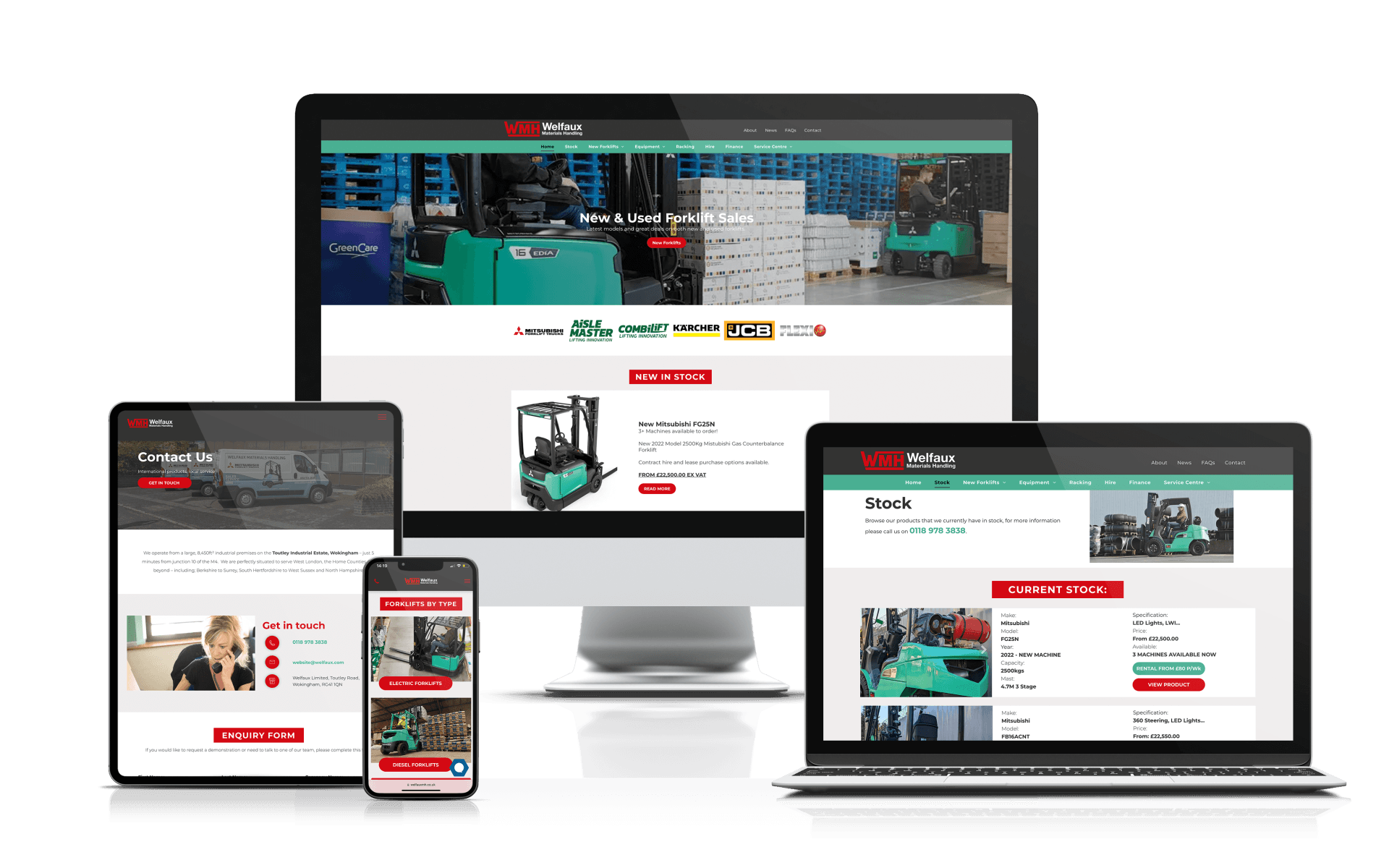A computer , laptop , tablet , and phone are displaying a website.