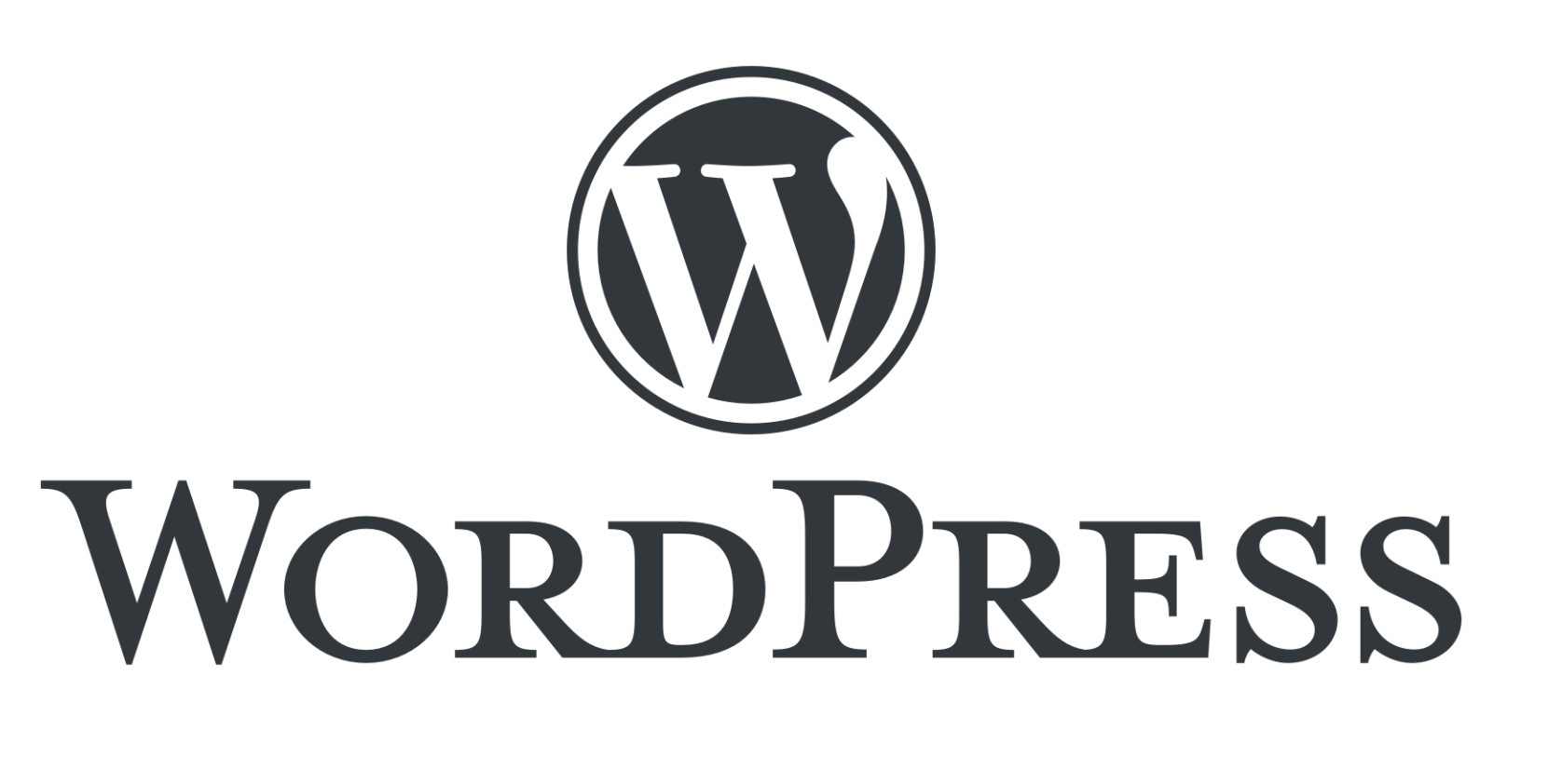 WordPress logo with a dark gray "W" inside a circle, with the word "WordPress" below.