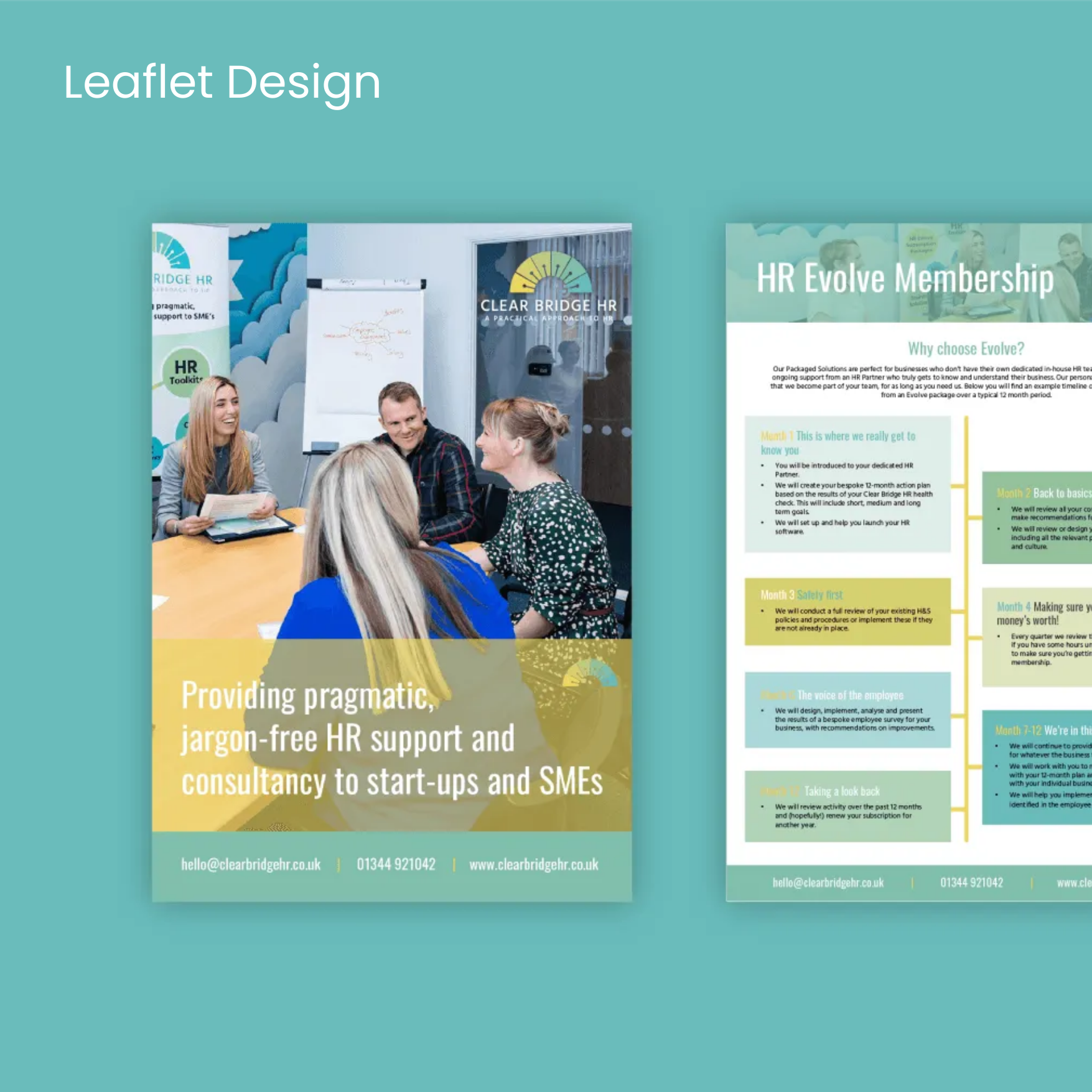 A brochure mockup for a HR company on green background