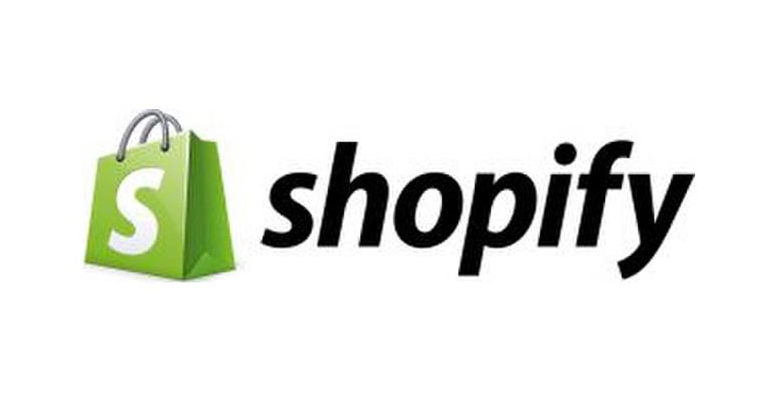 Shopify logo: Green shopping bag with white "S" next to the word "shopify" in black text.