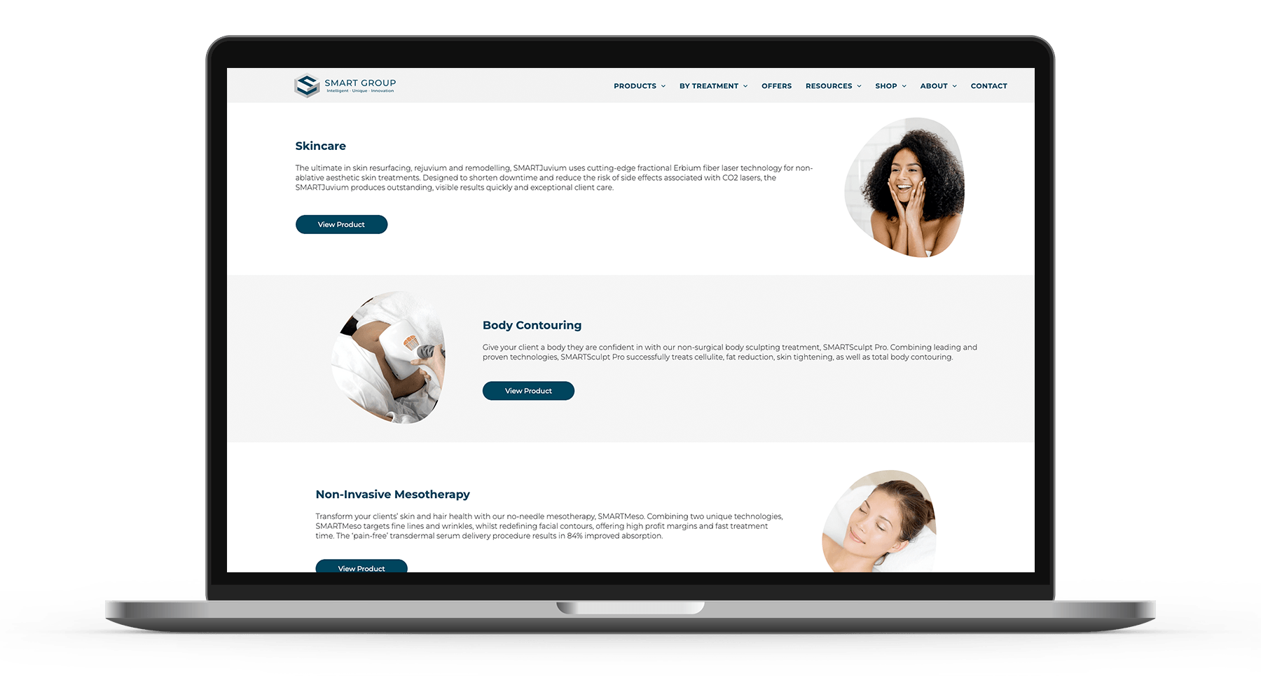 A laptop computer is open to a website with three people on it.
