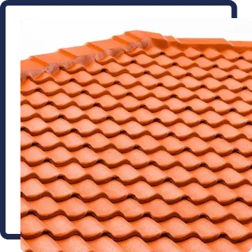 Orange terracotta roof tiles with a wavy pattern, framed by a dark blue corner border