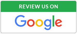 Green “Review us on Google” sign with Google logo on a white background