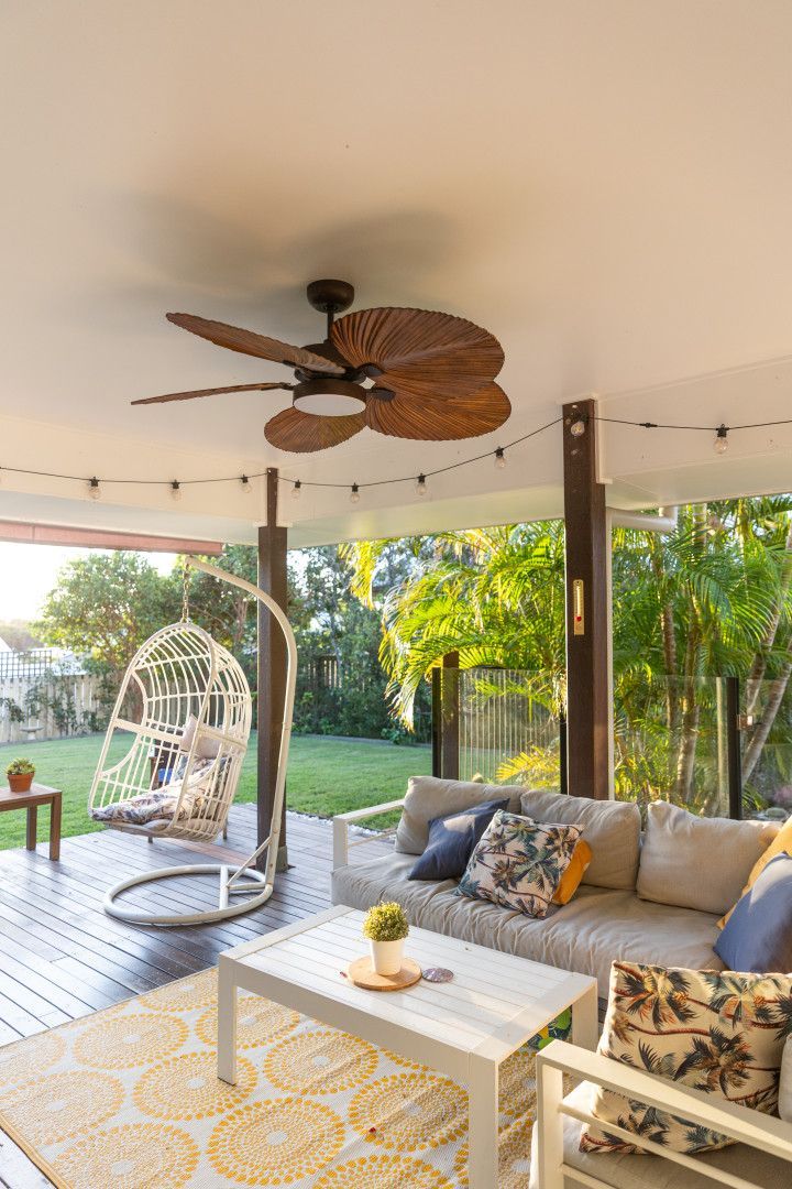 Outdoor Deck With Seating Area and Ceiling Fan — Stewys in Mudgeeraba, QLD