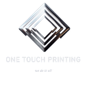 Metallic diamond logo above the text &ldquo;ONE TOUCH PRINTING&rdquo; with the tagline &ldquo;we do it all&rdquo;