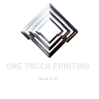 Metallic diamond logo above the text &ldquo;ONE TOUCH PRINTING&rdquo; with the tagline &ldquo;we do it all&rdquo;