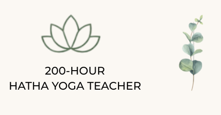 Minimal yoga teacher certificate design with lotus icon and eucalyptus sprig on a cream background