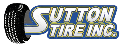 Logo for Sutton Tire Inc. Features a tire graphic and blue text with a yellow outline.