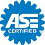Blue ASE Certified logo within a gear shape.
