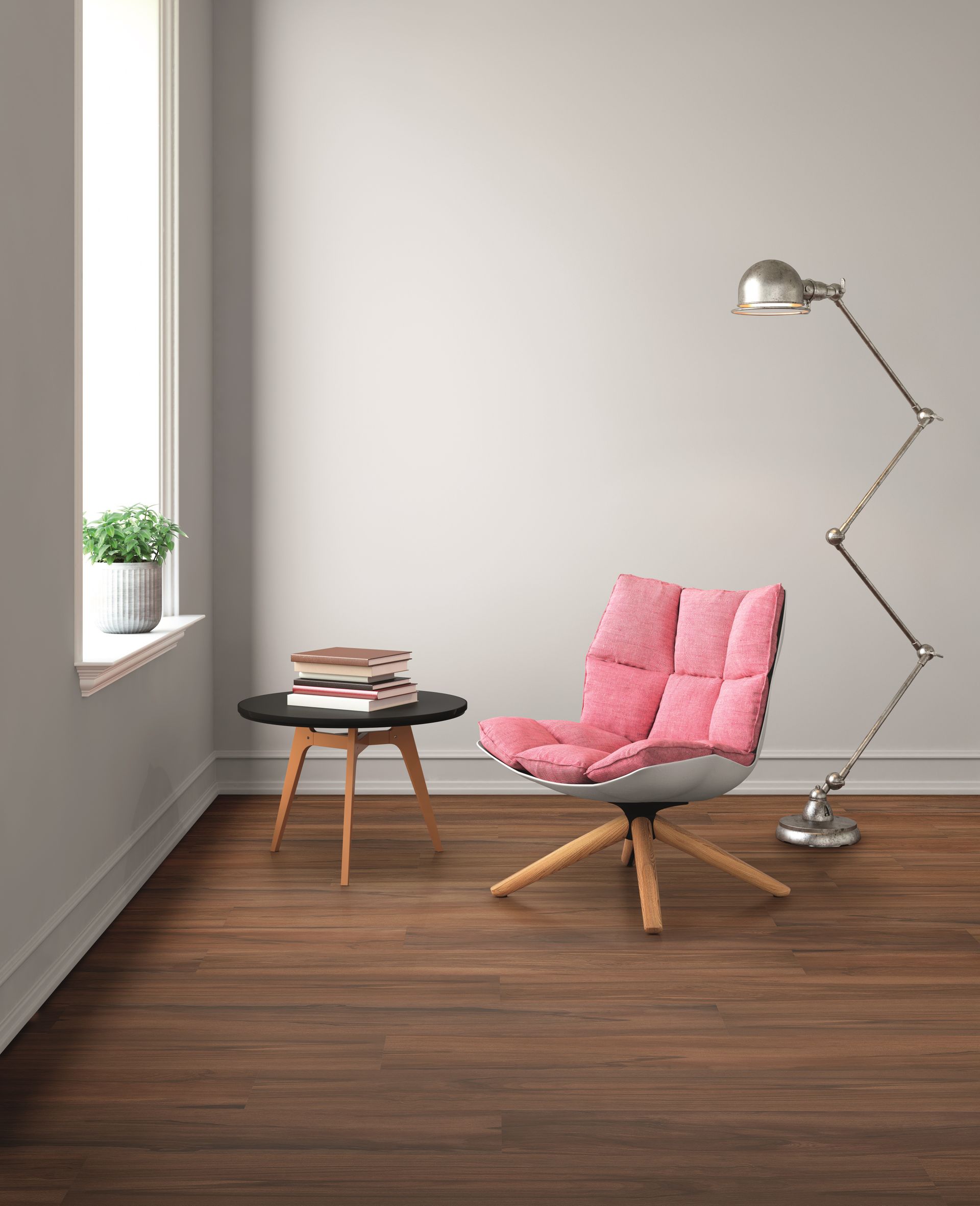A Bathroom With a Wooden Floor and a Chair — Hoppens Floorworld in Manunda, QLD