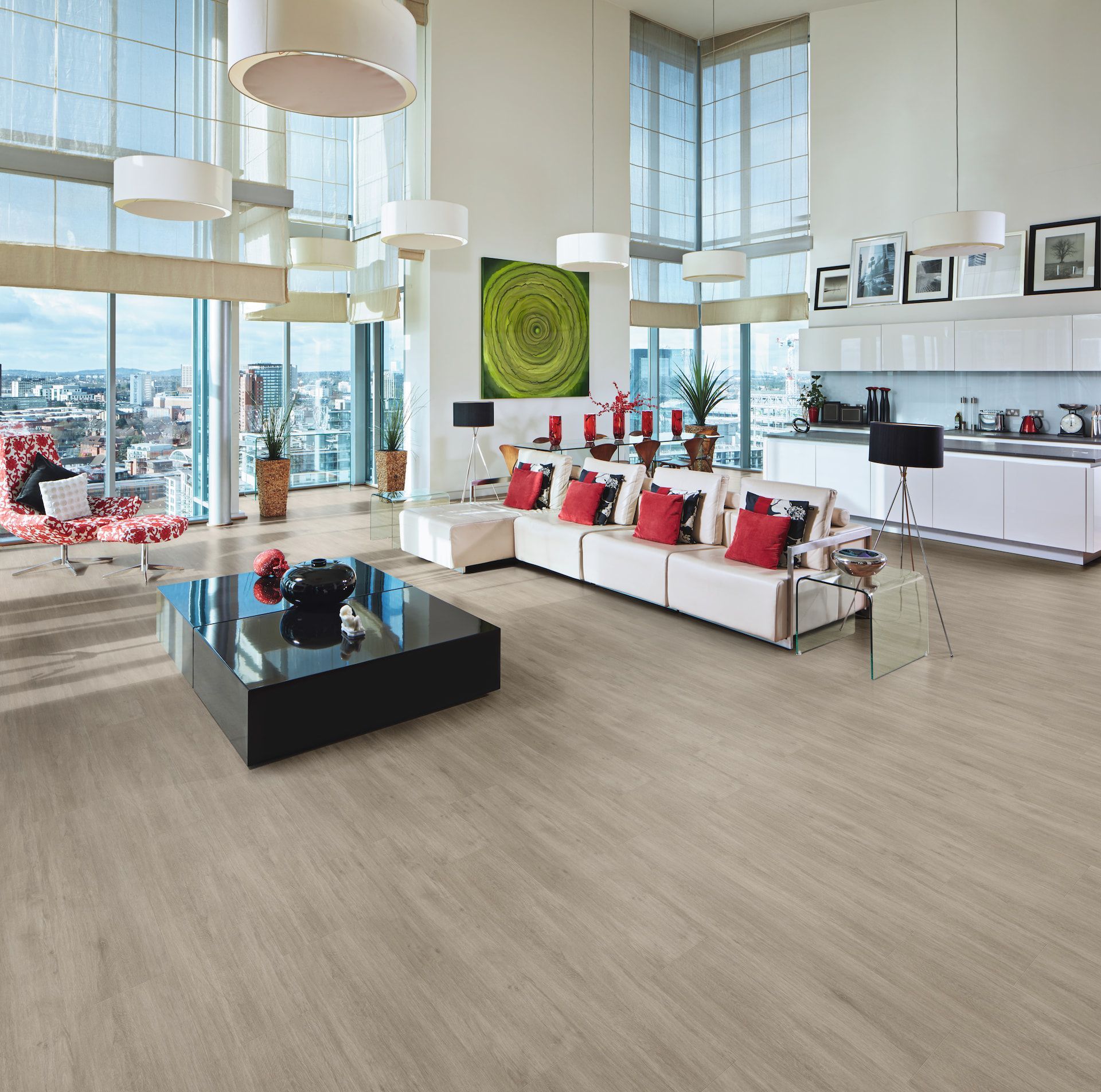Spacious Modern Living Room With Neutral Wood-look Flooring — Hoppens Floorworld in Smithfield, QLD