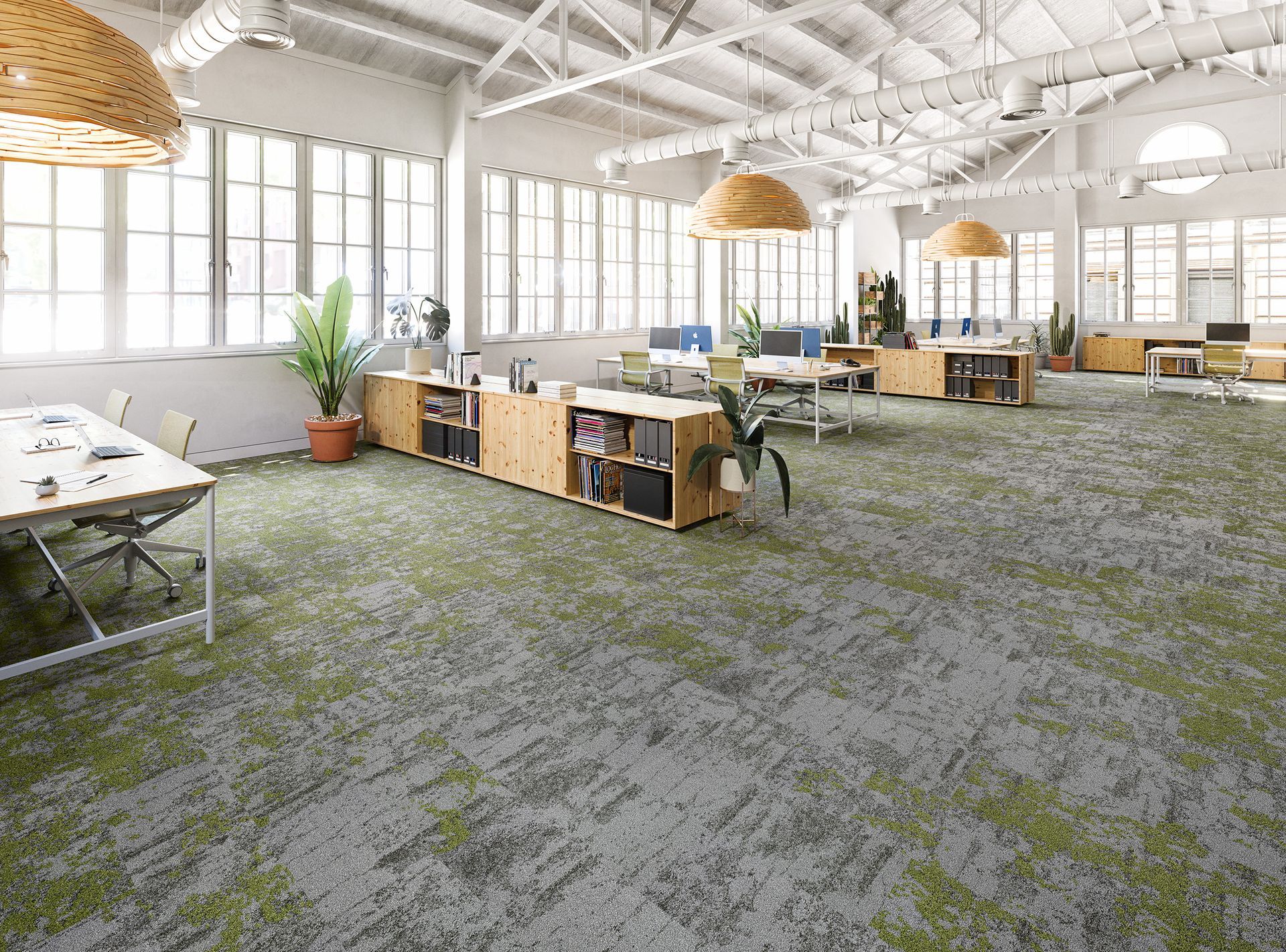 Spacious Office With Windows, Neutral Colors, and Patterned Gray and Green Carpet — Hoppens Floorworld in Bentley Park, QLD