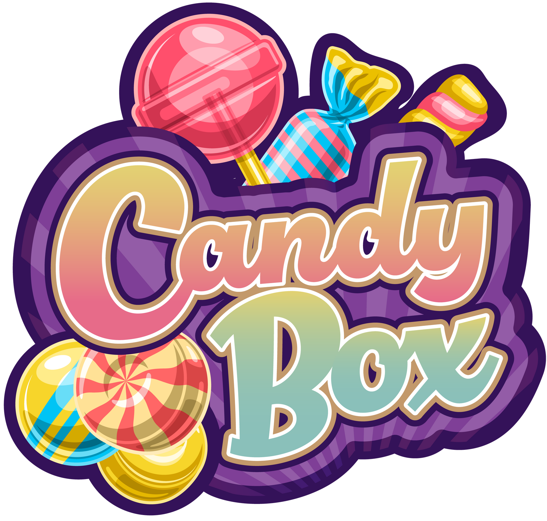 A logo for the candy box with a lollipop on it.