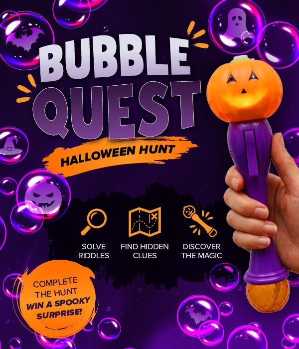 An advertisement for a pumpkin talk tech interactive bubble wand
