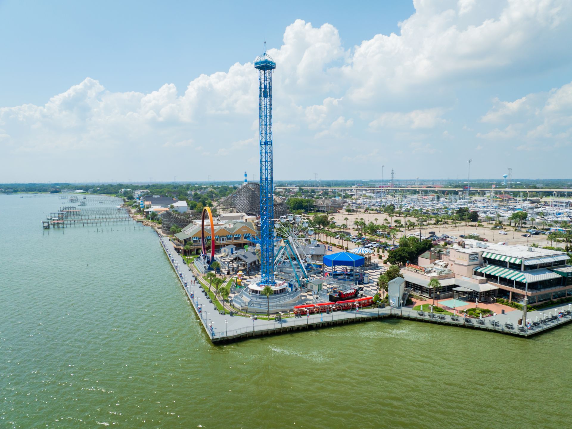 kemah boardwalk drone view 