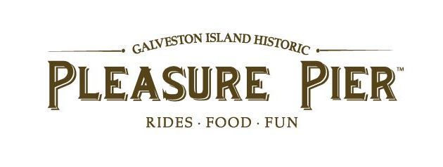 Galveston Island Historic Pleasure Pier logo. Brown text on white background.